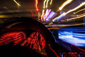 blurred point of view of drunk driver