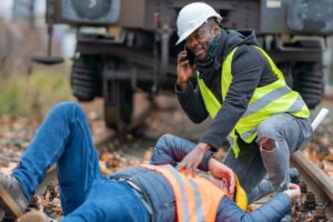 Workers’ Compensation Lawyer in Covington | John Foy & Associates worker calls for help for injured coworker