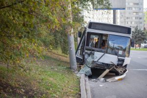 crashed front of bus