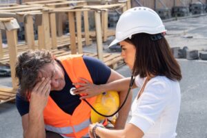 College Park Workers' Compensation Lawyers | John Foy onsite clinician checking heartbeat of injured worker