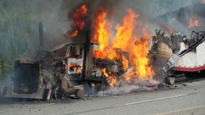 semi-truck on fire