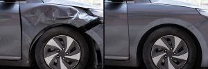 smashed gray car