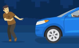 Stone Mountain Pedestrian Accident Lawyers | John Foy vector illustration of impending pedestrian collision at night