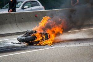 Motorcycle Accident Lawyer in Grayson | Free Evals motorcycle on fire