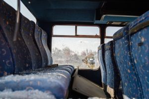 window glass on bus seats