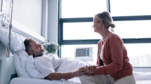 woman visiting husband in the hospital