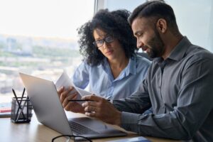 lawyer working with client