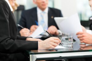 lawyer at a settlement conference