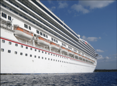 Side view of massive cruise ship at sea. Who’s liable for overboard accidents on a cruise?