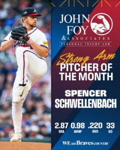 Spencer Schwellenbach was named Strong Arm Pitcher of the Month.