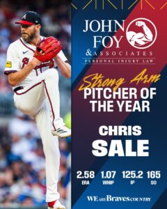 Atlanta Braves pitcher Chris Sale is the 2025 John Foy & Associates Strong Arm Pitcher of the Year.