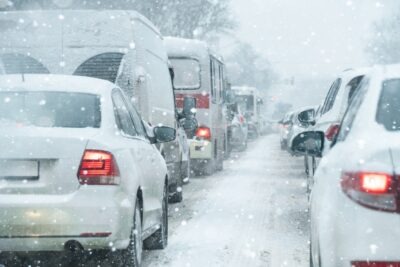 What to Do After a Car Wreck Injury on New Year's Eve? Traffic jam on a city street in winter. What to do after a car wreck injury on New Year’s Eve?