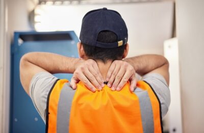 Steps To Take If You're Injured While Working at U-Haul A man indicating his shoulders are hurt while working at U-haul.